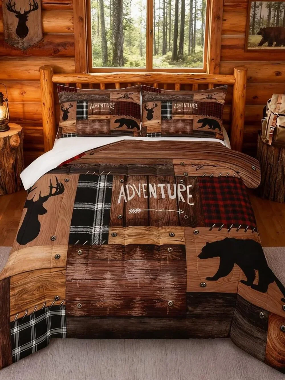 Rustic Cabin Comforter Set Twin Size,Farmhouse Bedding Set Kids Boys Girls Brown